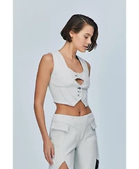 Jendue Us Women's Myla Denim Top - Light Blue Cut-Out Vest