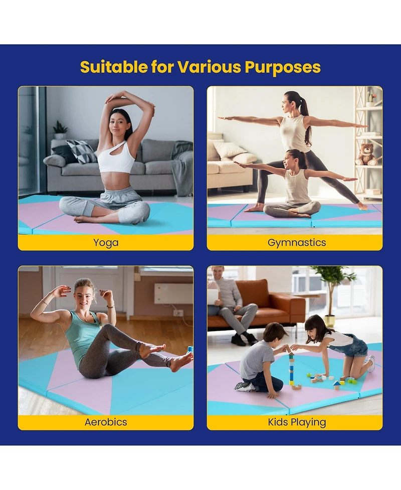 4-Panel Pu Leather Folding Exercise Gym Mat with Hook and Loop Fasteners