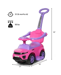 3-in-1 Ride-On Push Car Toddler Stroller with Music - Pink