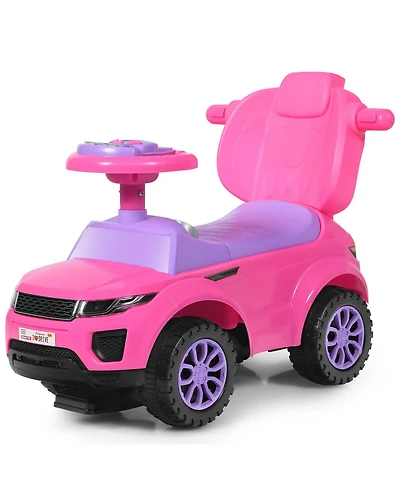 3-in-1 Ride-On Push Car Toddler Stroller with Music - Pink