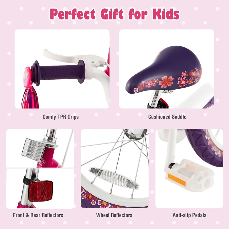 14 Inch Kids Bike with Doll Seat and Removable Training Wheels