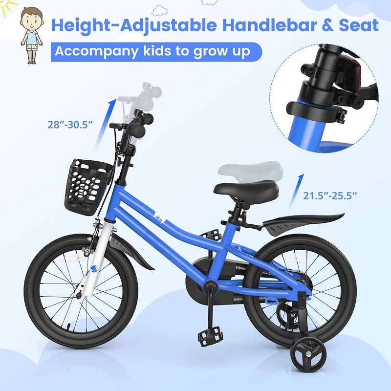 Akiudex 16 Inch Kids Bike with Removable Training Wheels - Blue