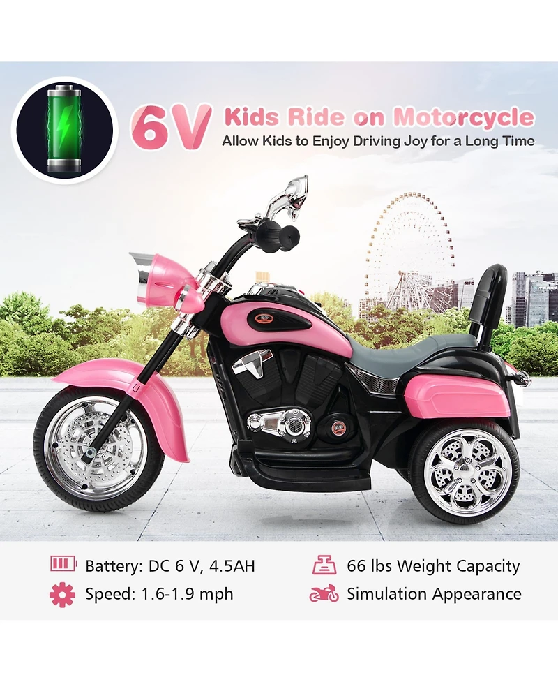 6V 3-Wheel Kids Motorcycle - Pink
