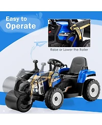 12V Kids Ride-On Road Roller with 2.4G Remote Control - Blue