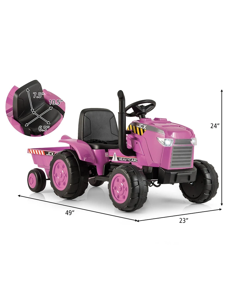 12V Kids Ride-On Tractor with Trailer and Remote Control - Pink