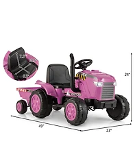 12V Kids Ride-On Tractor with Trailer and Remote Control - Pink