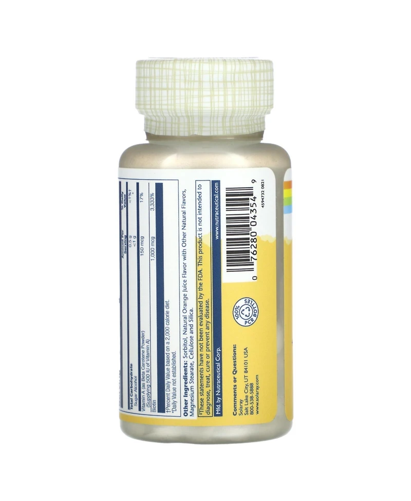 Solaray High Potency Biotin 1000 mcg | Natural Orange Juice Flavor | Healthy Hair, Skin &
