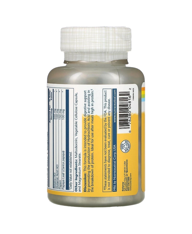 Solaray Betaine Hcl with Pepsin 250 mg