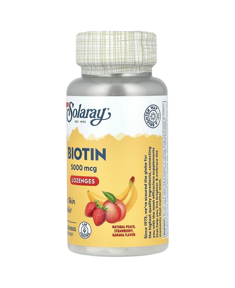 Solaray Biotin Natural Peach Strawberry Banana 5 000 mcg - 60 Lozenges