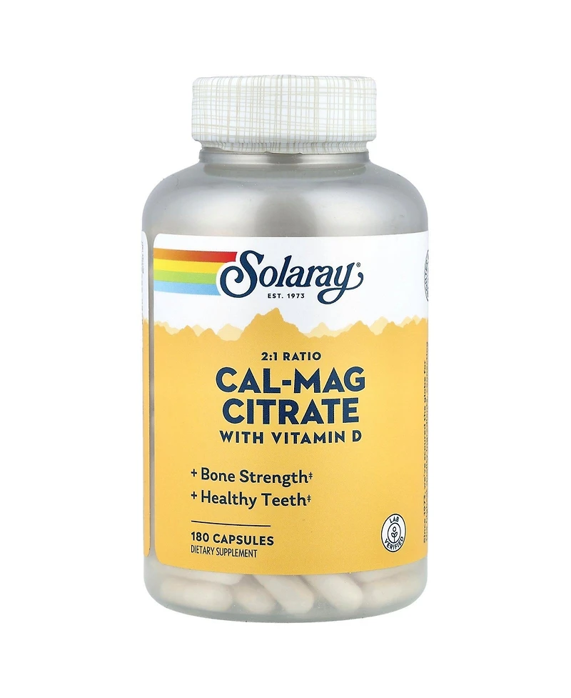 Solaray Cal-Mag Citrate with Vitamin D 2:1 Ratio - 180 Capsules