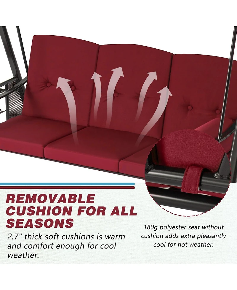 Boyel Living 3-Person Metal Patio Swing with Removable Cushion & Cup Holder Patio Swing Outdoor Porch Swing Chair for Adults for Garden Backyard Deck
