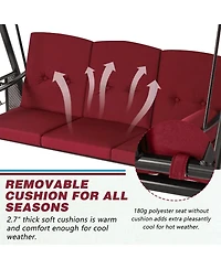 Boyel Living 3-Person Metal Patio Swing with Removable Cushion & Cup Holder Patio Swing Outdoor Porch Swing Chair for Adults for Garden Backyard Deck