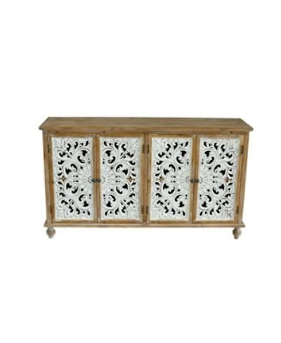 Casainc Accent Storage Cabinet with 4 Wood Carved Floral Doors