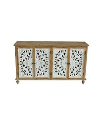 Casainc Accent Storage Cabinet with 4 Wood Carved Floral Doors
