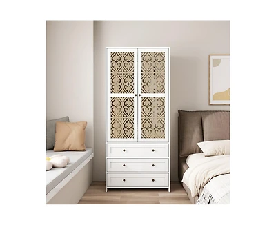 Casainc Tall Cabinet with Hollow pattern 2 door 3 drawer wardrobe