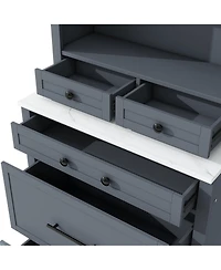 Casainc 83.7" Tall Freestanding Kitchen Pantry with Faux Marble Top and 5 Storage Drawers