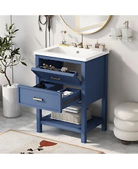 Casainc 24" Modern Bathroom Vanity With Top Sink and 2 Drawers, Single Storage Unit