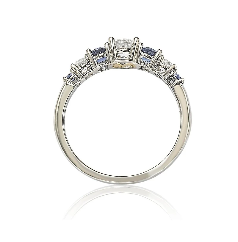Suzy Levian Sterling Silver Sapphire & Created White 7 Stone Multi Level Band Ring