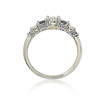 Suzy Levian Sterling Silver Sapphire & Created White 7 Stone Multi Level Band Ring