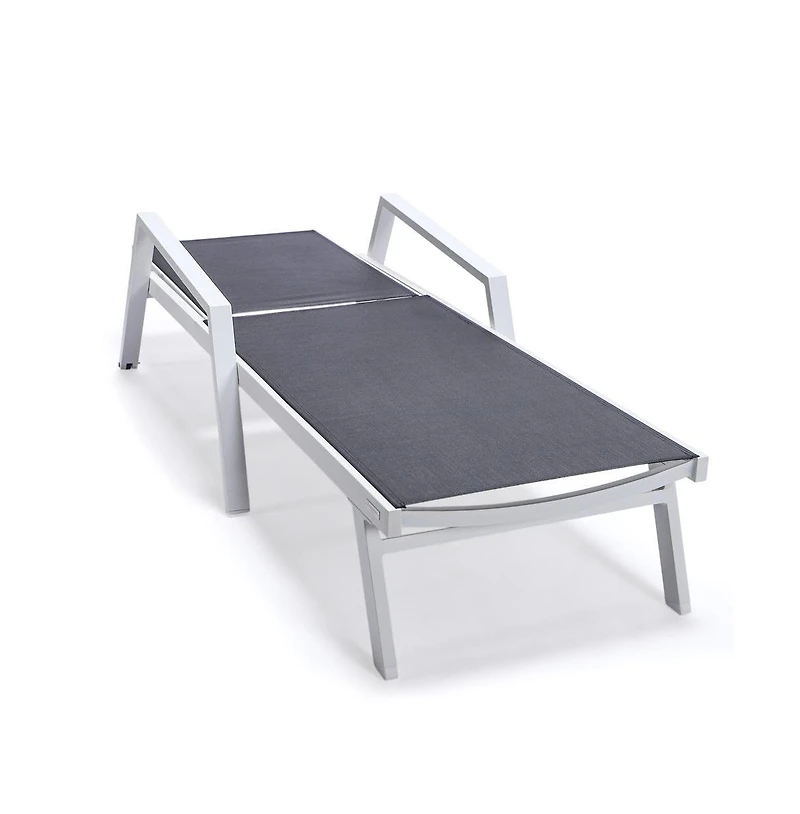 LeisureMod Marlin Patio Chaise Lounge Chair With Armrests in Aluminum Frame