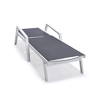 LeisureMod Marlin Patio Chaise Lounge Chair With Armrests in Aluminum Frame