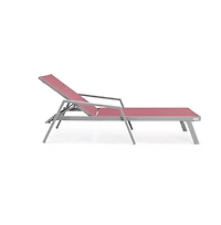 LeisureMod Marlin Patio Chaise Lounge Chair With Armrests in Grey Aluminum Frame