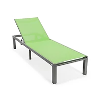 LeisureMod Marlin Patio Chaise Lounge Chair With Grey Aluminum Frame