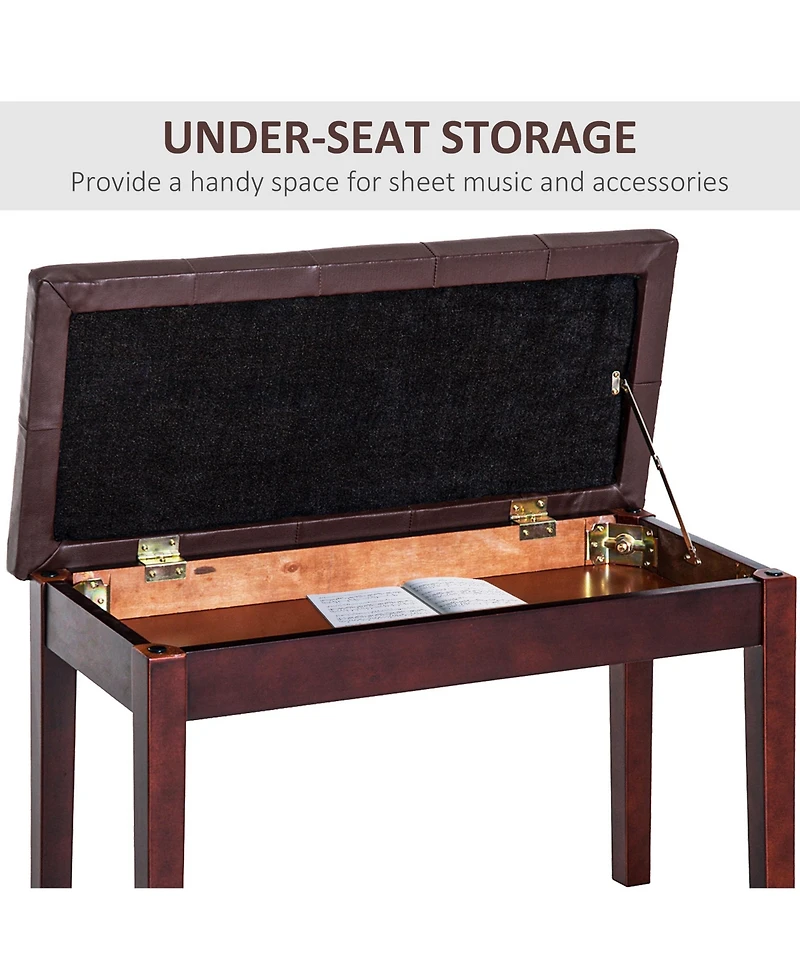 Homcom Pu Leather Piano Bench Padded Double Duet Storage Upholste Seat