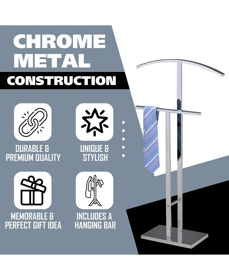 Kings Brand Furniture Dossi Chrome Metal Suit Rack Valet Stand
