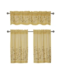 Kate Aurora Shabby Sheer Embroidered Complete 3 Piece Floral Rod Pocket Cafe Kitchen Curtain Tier & Valance Set