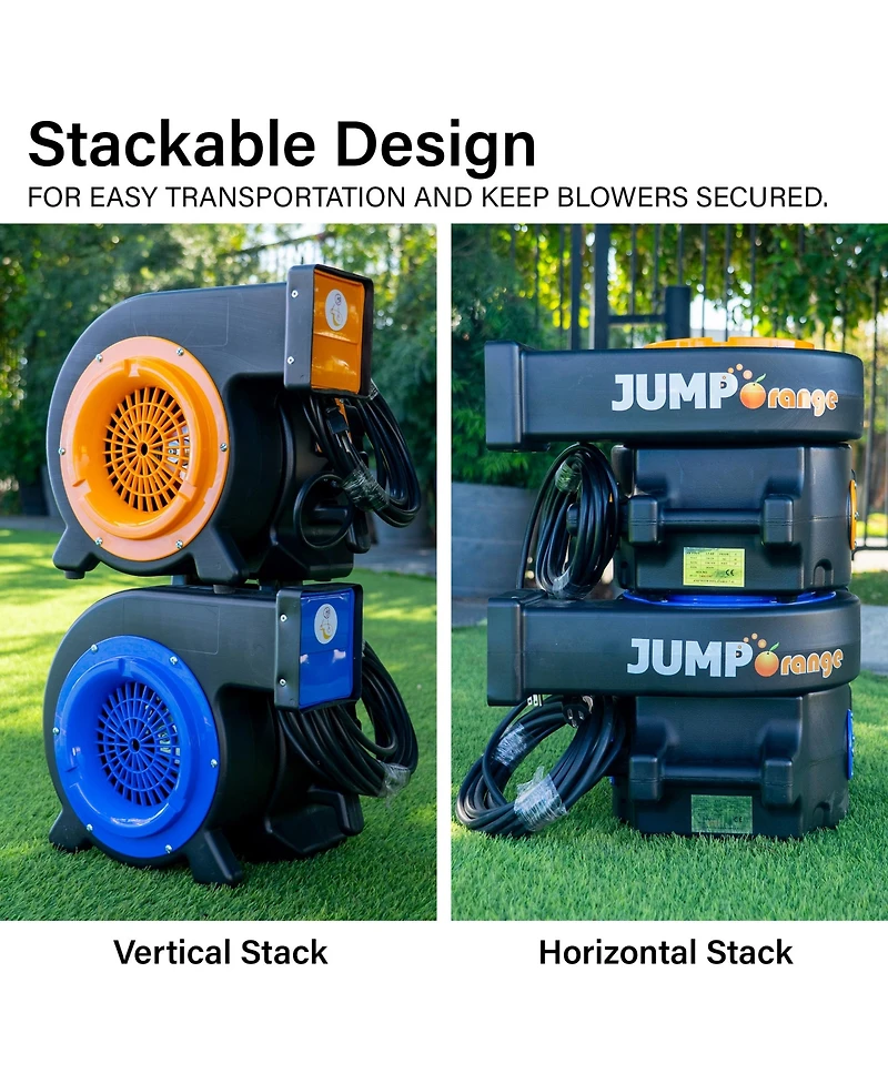 JumpOrange 2 Hp Blue Inflatable Blower - 14G, Stackable Design, 25ft Cord for Quick Setup