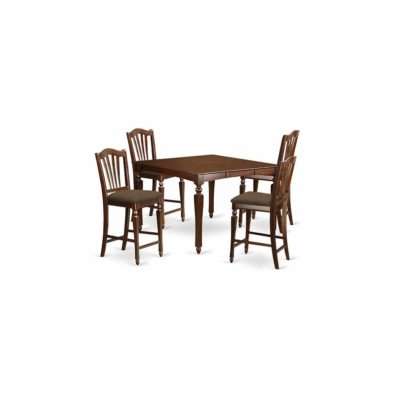 East West Furniture 5 Pc counter height Dining set-Square gathering Table with 4 Stools
