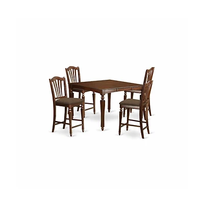 East West Furniture 5 Pc counter height Dining set-Square gathering Table with 4 Stools