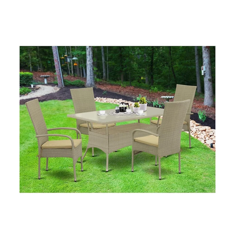 East West Furniture Wicker Patio Set Natural Linen