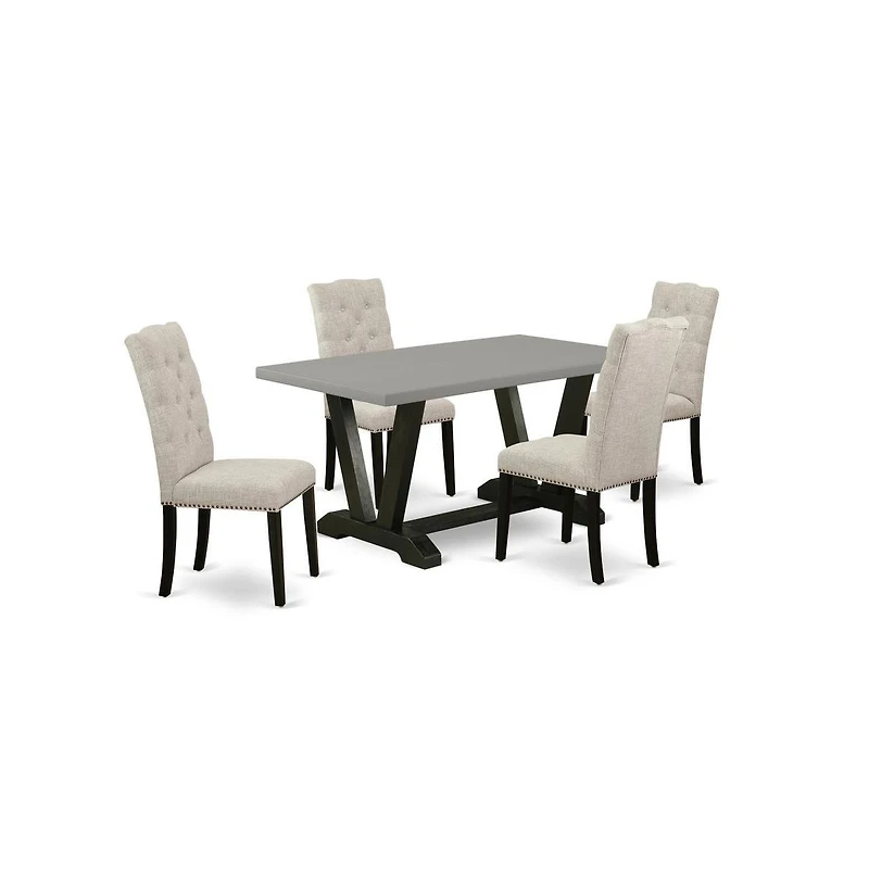 East West Furniture 5-Piece Kitchen Dining Table Set Included 4 Modern Dining chairs Upholstered Seat and High Button Tufted Chair Back and Rectangula