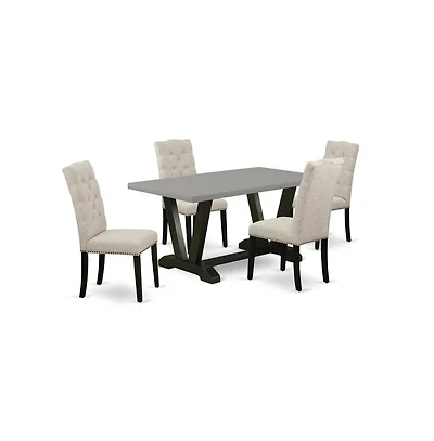 East West Furniture 5-Piece Kitchen Dining Table Set Included 4 Modern Dining chairs Upholstered Seat and High Button Tufted Chair Back and Rectangula
