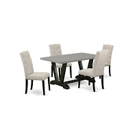 East West Furniture 5-Piece Kitchen Dining Table Set Included 4 Modern Dining chairs Upholstered Seat and High Button Tufted Chair Back and Rectangula