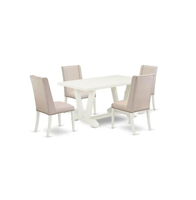 East West Furniture 5-Piece Modern Dining Table Set Included 4 Kitchen Dining chairs Upholstered Nails Head Seat and Stylish Chair Back and Rectangula