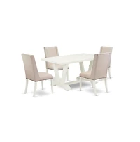 East West Furniture 5-Piece Modern Dining Table Set Included 4 Kitchen Dining chairs Upholstered Nails Head Seat and Stylish Chair Back and Rectangula