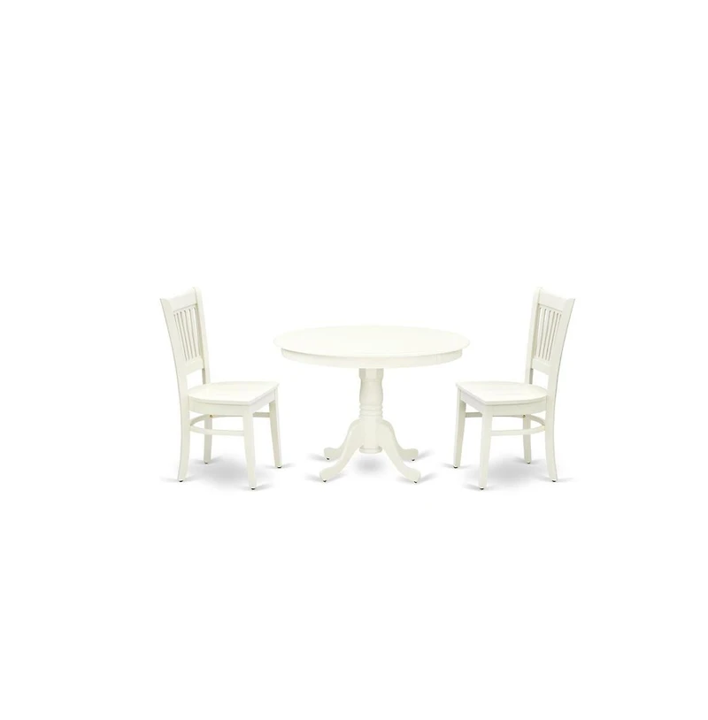 East West Furniture 3-Pc Modern Dining Room Table Set- 2 Dining Room Chairs and Wooden Dining Table - Wooden Seat and Slatted Chair Back