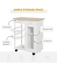Homcom Rolling Kitchen Trolley Cart Storage Cabinet with Wheels Basket Drawer
