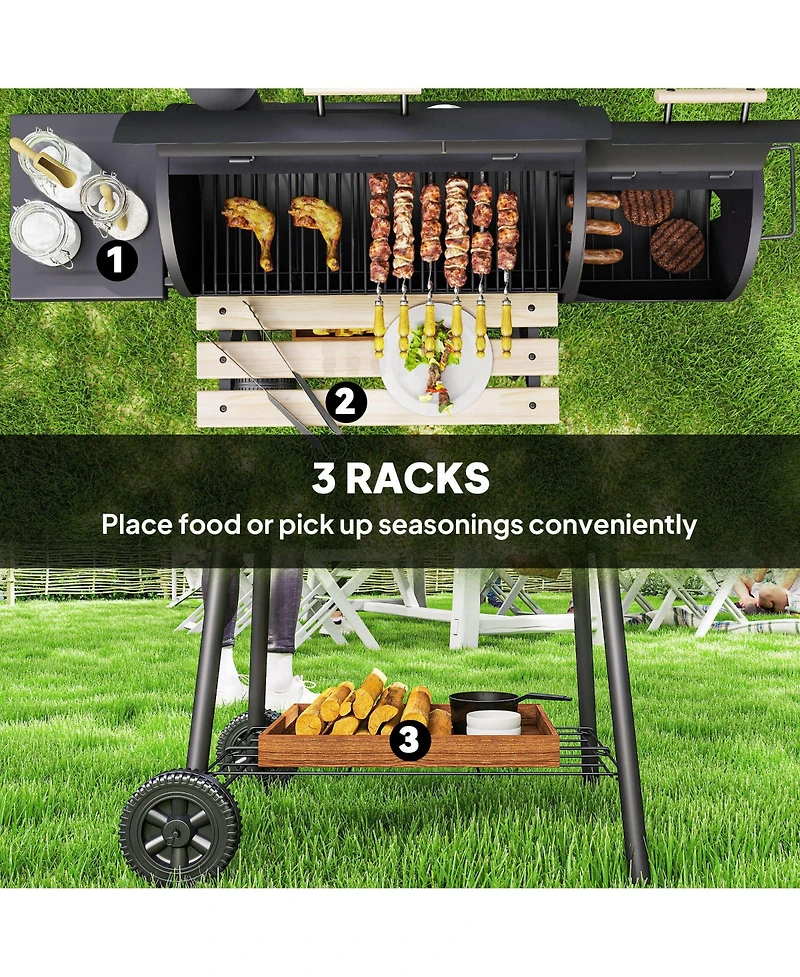 Outsunny 231 Sq.In. Steel Portable Charcoal Bbq Grill and Offset Smoker Combo