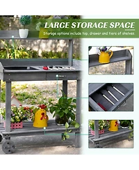 Outsunny 36" x 18" x 47'' Wood Potting Bench Work Table w/ 2 Wheels,