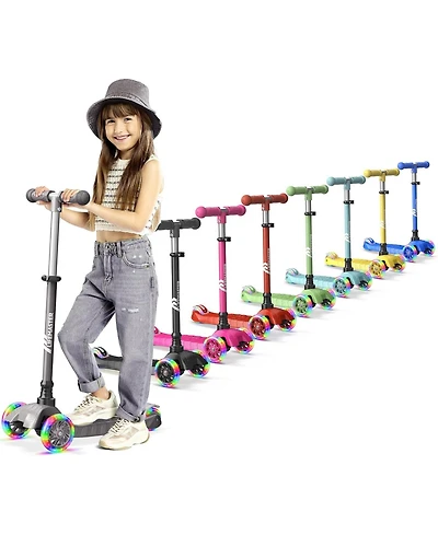 Lifemaster Mini 3-Wheel Kids Scooter with Multi-Color Wheel Lights – 4-Height Adjustable Handlebar, Wide Anti-Slip Deck, Child Safety Certified
