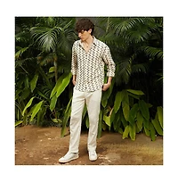 Campus Sutra Men's Cream White Zig-Zag Knit Shirt