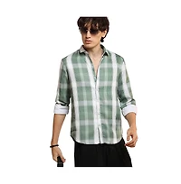 Campus Sutra Men's Sage Green Tartan Plaid Shirt