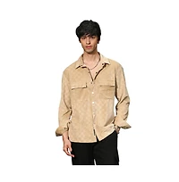 Campus Sutra Men's Buff Beige Cubic Velvet Utility Shacket