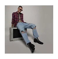 Campus Sutra Men's Navy Blue & Red Tartan Plaid Shirt