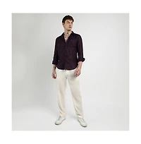 Campus Sutra Men's Plum Purple Embroidered One-Lined Shirt