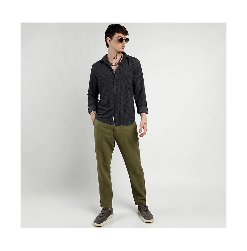 Campus Sutra Men's Charcoal Grey Cube-Textured Shirt